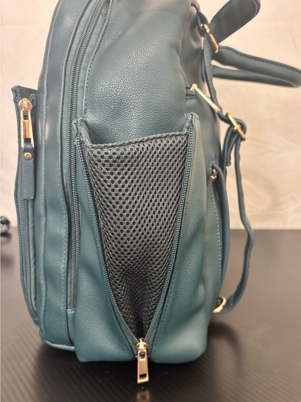 Ayla & Co Teal Vegan Leather Diaper Bag Backpack Set w/ Accessories - Picture 7 of 10